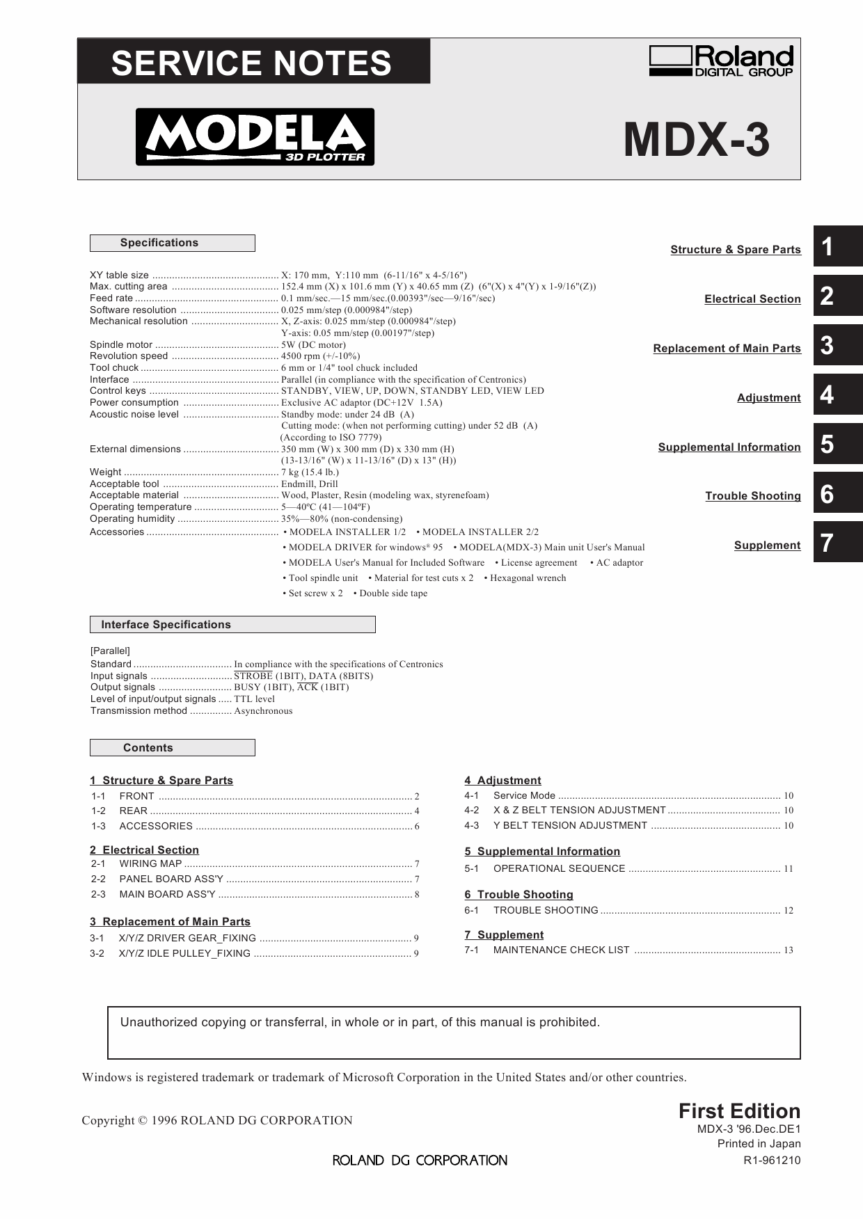 Roland MODELA MDX-3 Service Notes Manual-1